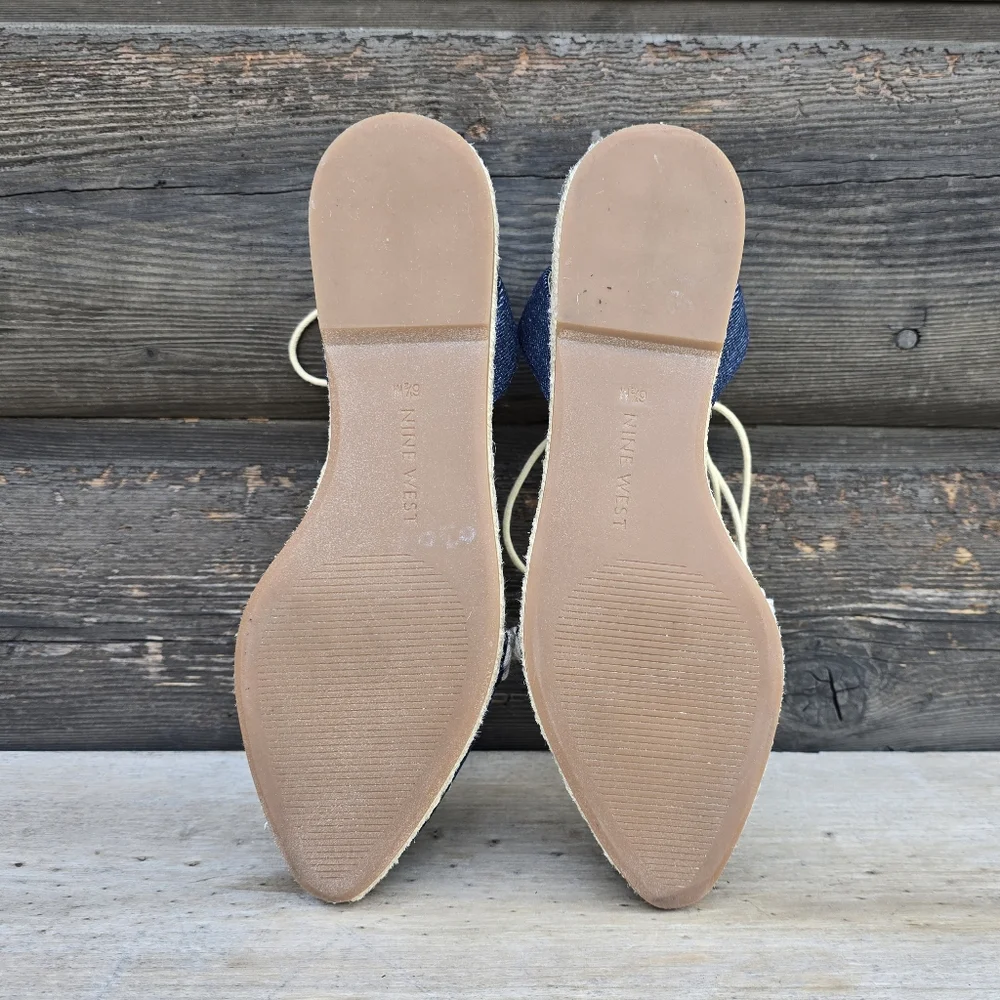 Nine West NEW Unah Coastal Mediterranean Denim Pointy Toe Flat Sandal 6.5M